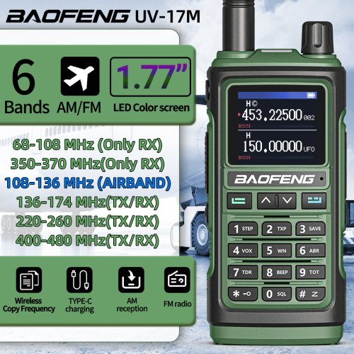 Imagen de Baofeng-walkie-talkie UV-17M de banda de aire completa, frecuencia de copia inalámbrica multibanda tipo C, largo alcance, UV 5R 17 Pro, Radio bidireccional Ham