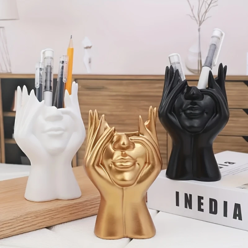 Image of Elegant Nordic-Style David Statue Pen Holder & Makeup Brush Organizer – ABS Resin Art Decorative Storage Box for Office and Home