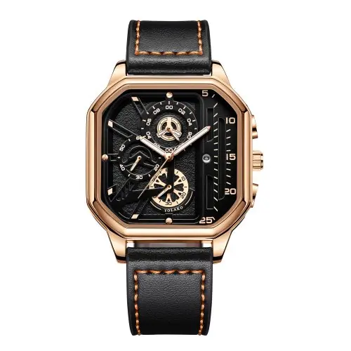 Image de Montre Homme Luxe - Cadran Carré & Bracelet Cuir PU