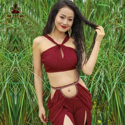 Image de Ensemble Danse du Ventre Femme - Jupe Longue Fendue & Haut Sexy