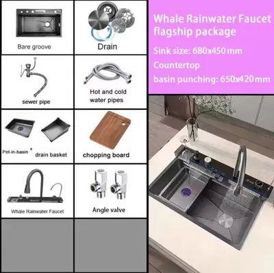 Image de Évier Cuisine Inox avec Affichage Numérique - Design Cascade