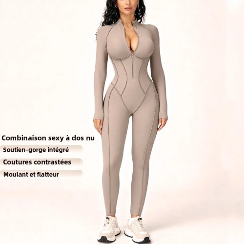 Imagen de Mono Deportivo para Mujer Vitalinovo: Traje de Entrenamiento Ajustado con Manga Larga y Cremallera para Correr y Senderismo