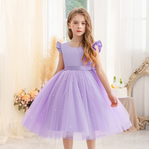 Image of Flower Girl Dresses Birthday Tulle Dress Backless Bow Wedding Gown Kids Party Wear Princess Pink Baby Bowknot Toddler