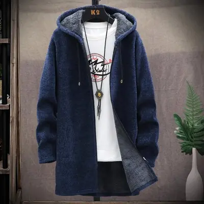 Image de Cardigan Homme Hiver - Pull Long à Capuche en Chenille