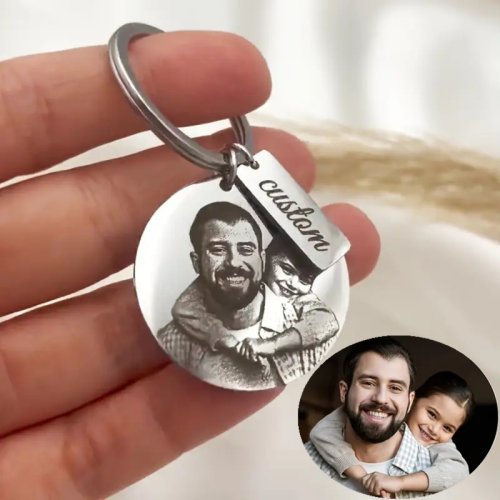 Llavero Personalizado con Foto Grabada en Acero Inoxidable, Diseño Redondo para Familia y Regalos Especiales