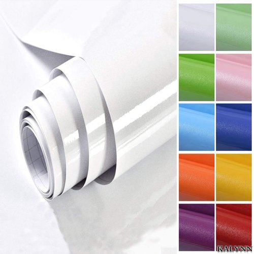 Zdjęcie Samoprzylepna tapeta z PVC Błyszcząca biała folia dekoracyjna DIY Renowacja mebli Naklejki Szafka kuchenna Wodoodporna tapeta