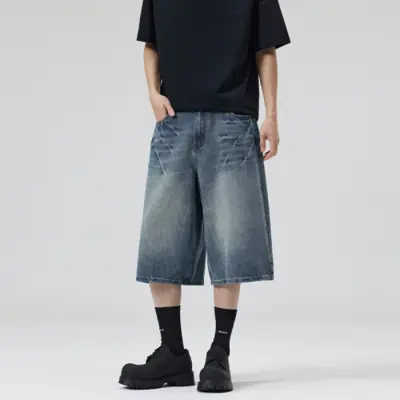 Image de Shorts en jean homme Y2K noir/gris coupe ample style streetwear