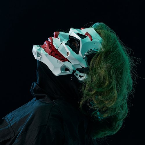 Zdjęcie Maska Cyberpunkowa Joker z Warkoczykami – Kostium Klauna do Cosplay, Halloween, Role Playing i Imprez Tematycznych dla Dorosłych