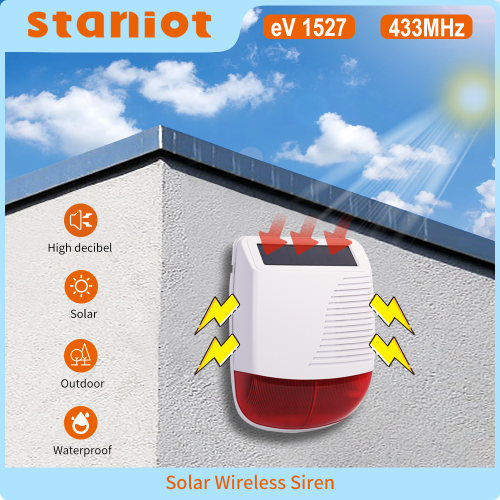 Image of Solar-Powered Outdoor Wireless Strobe Siren with 110dB Alarm, Waterproof Design for Home Security, Tuya Smart Home Compatible WiFi & GSM Burglar Alarm System