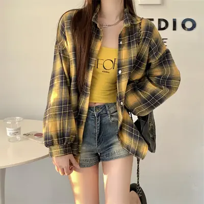 Image de Chemise à Carreaux Rouge Femme - Style Décontracté Automne/Hiver