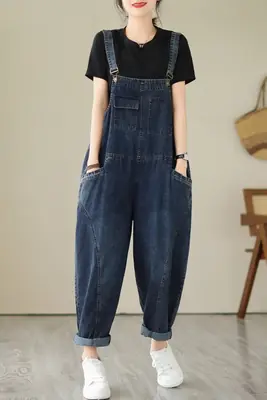 Salopette Femme Denim Vintage à Poches Multiples