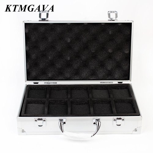 Image of 10/12/18 Grid Aluminum Alloy Black Watch Storage Box Jewelry Collection Box Portable Large Capacity Watch Box Quality Gift Box