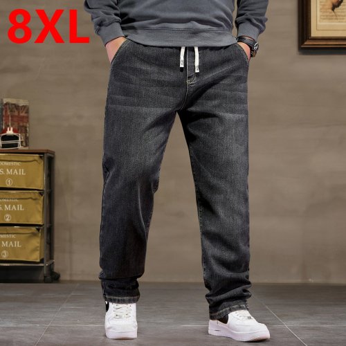 Image of Men's Plus Size High-Elasticity Straight Leg Jeans – Comfortable Loose Fit for Autumn, Available in Sizes 5XL to 8XL