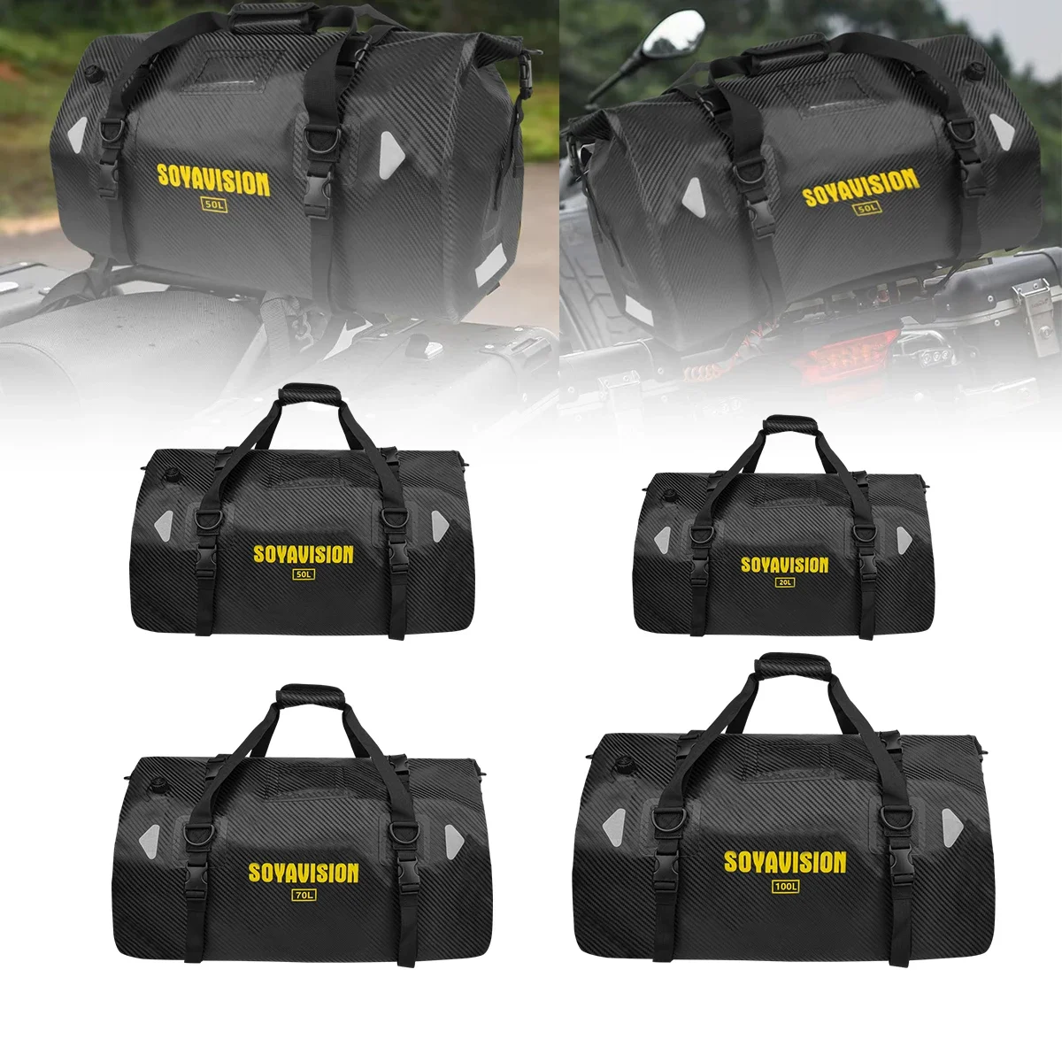 Afbeelding van Waterdichte Motorfiets Staarttas in Verschillende Maten – 20L tot 100L, Rolbaar Reistasje voor Outdoor Avonturen en Lange Tochten