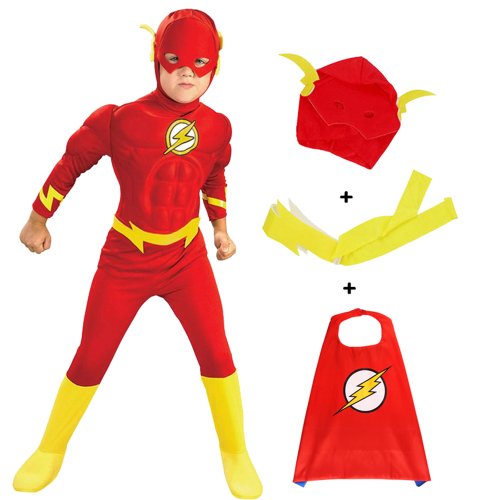 Zdjęcie Pełny strój superbohatera Flash Muscle z maską i płaszczem – idealny kostium na Halloween i cosplay