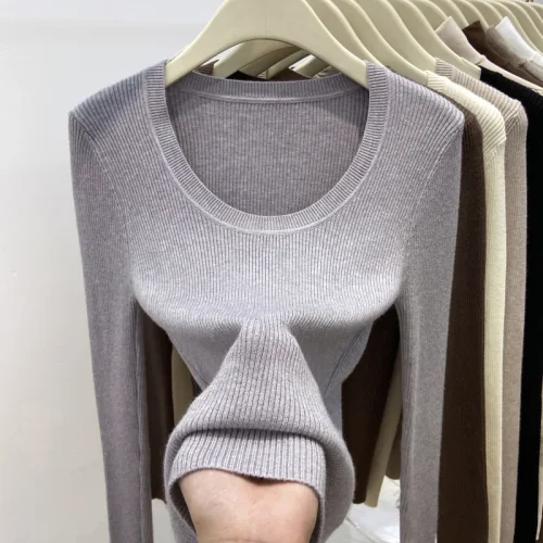 Bild von Zjaiss Einfarbig Oansatz Gestrickte Pullover 2026 frauen Herbst Winter Neue Slim Fit Pullover Weiche Warme Einfache Basis Schicht top