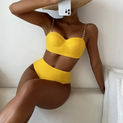 Image de Bikini Taille Haute Fluorescent 2025 - Style Élégant & Séduisant