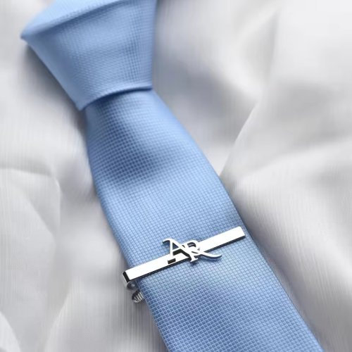 Image of Personalized Stainless Steel Initial Tie Clip for Men – Custom Monogrammed Tie Clasp, Trendy Hip Hop Jewelry Gift for Weddings and Special Occasions