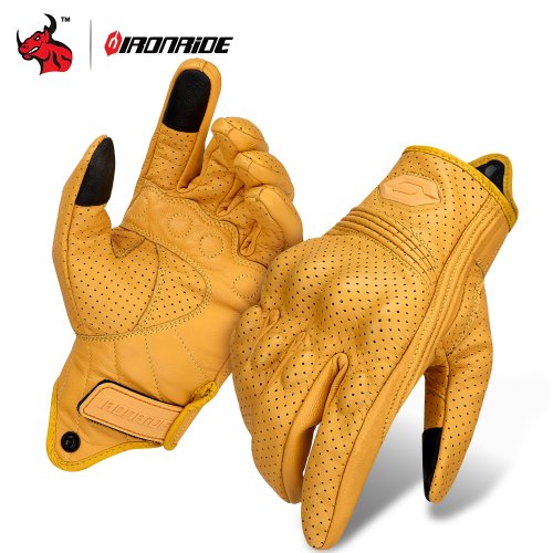Imagen de Guantes de Cuero Vintage para Motocicleta - Unisex y Transpirables