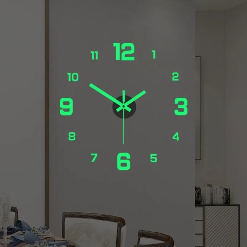 Creatieve en Eenvoudige Lichtgevende Digitale Wandklok in Europese Stijl – DIY Stille Muurklok voor Studie, Woonkamer of Slaapkamer met Vrije Punch-Muursticker