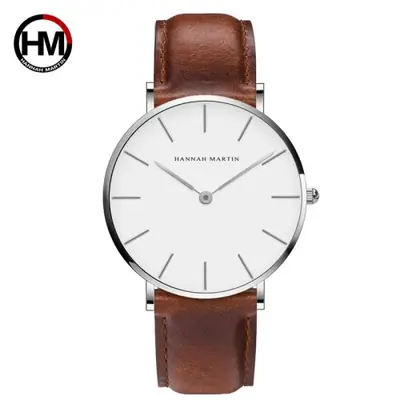 Image de Montre Homme Élégante en Cuir Marron - Quartz Argenté