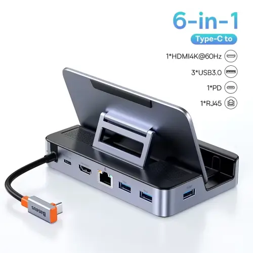Image de Hub USB-C 6 en 1 pour Steam Deck & Switch - HDMI 4K, RJ45, PD 100W