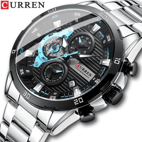 Image of CURREN Stainless Steel Watches for Mens Creative Fashion Luminous Dial with Chronograph Clock Male Casual Wristwatches