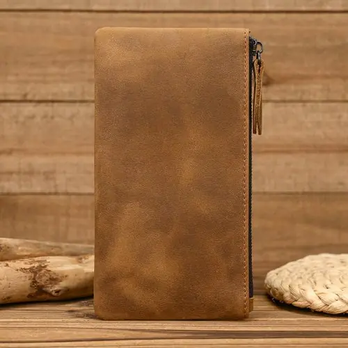Image de Pochette Homme Cuir Véritable - Grand Format & Fermeture Éclair