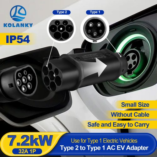 Bild von Kolanky Typ 2 zu Typ 1 EV Ladegerät Adapter Konverter IEC 62196 16A/32A J1772 für Elektrofahrzeug Ladeanschluss – Kompatibel mit allen gängigen Ladesäulen