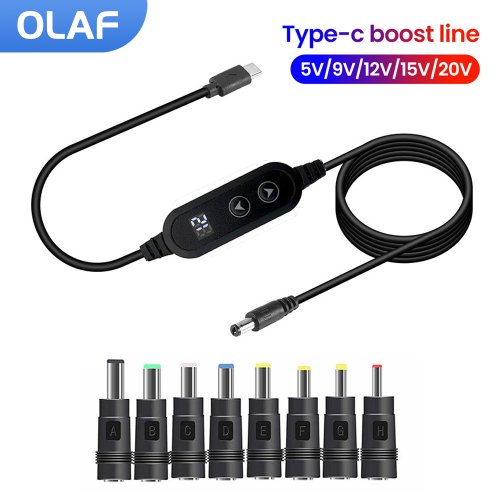 Zdjęcie Kabel doładowania zasilania typu C na DC 5 V/9 V/12 V/15 V/20 V Boost Line 8 adapterów USB typu C na złącze DC Jack Szybkie ładowanie do routera Wi-Fi
