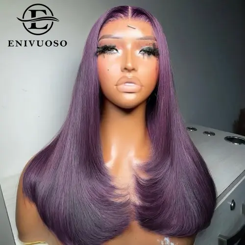 Image de Perruque Lace Front Synthétique Lisse - Sans Colle, Coupe Papillon Prédécoupée