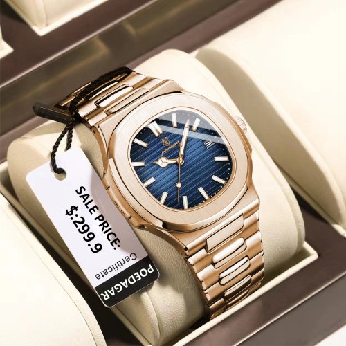 Afbeelding van Poedagar Mode Vierkant Heren Quartz Horloge Waterdicht Lichtgevend met Datum, Roestvrij Staal – Zakelijk en Luxe Mannenhorloge