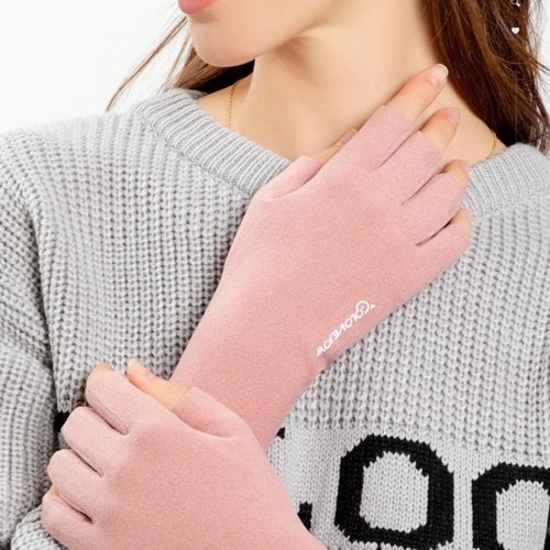 Immagine di Guanti Invernali da Donna Mezze Dita in Velluto Caldo, Antivento e Touch Screen – Perfetti per Studentesse e Uso Quotidiano