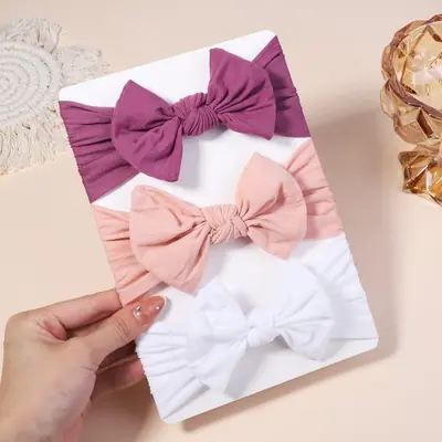 Image de Lot de 3 Bandes de Cheveux pour Bébé - Élastiques Doux & Confortables