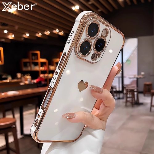 Afbeelding van Plating Hart Laser Aurora Matte Hoesje voor iPhone 17, 11, 12, 13, 14, 15, 16 Pro Max Plus - Siliconen Schokbestendige Telefoonhoes met Camera Bescherming