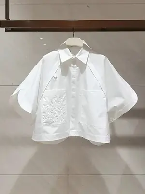 Image de Blouse Été Femme - Brodée, Manches Chauve-Souris, Col Rabat