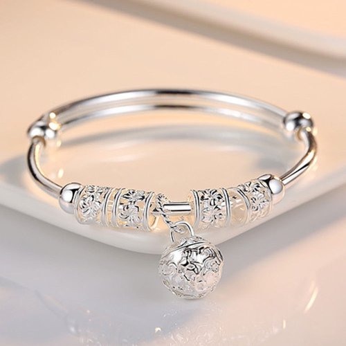 Imagen de Pulseras Ajustables de Bola de Campanas Huecas en Plata para Mujer – Joyería Elegante y Moderna para Bodas, Fiestas y Regalos Especiales