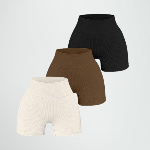 Afbeelding van Hoge-taille yogabroek voor dames met vormgevende pasvorm, effen kleur en geribbelde textuur – comfortabele sportshorts voor fitness en yoga