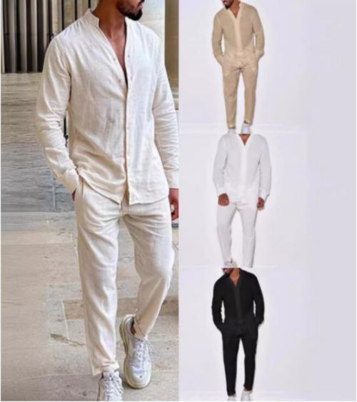 Immagine di Set Casual Uomo: Camicia Coreana + Pantaloni Cargo