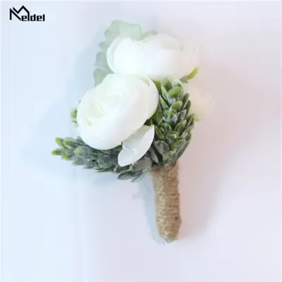 Image de Boutonnière Rose Artificielle Soie - Élégance pour Mariage & Bal
