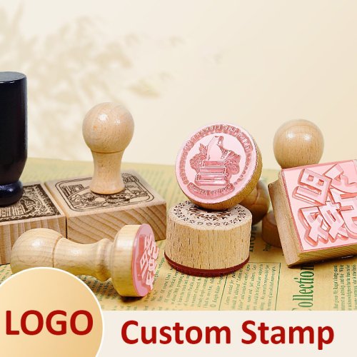 Afbeelding van Gepersonaliseerde Houten Rubberen Stempel met Eigen Logo of Naam – Maatwerk voor Zakelijk Gebruik, Office, Craft & DIY – Gratis Ontwerp
