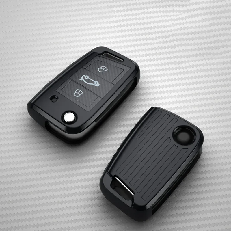 Image of Premium Protective Car Key Case Cover Shell Bag for VW Polo, Golf 7 MK7, Tiguan, Passat, Skoda Octavia, Kodiaq, Karoq, Seat Ateca, Leon