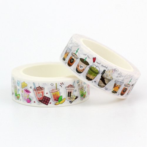 Immagine di Nastro Adesivo Washi Kawaii da 10 Metri con Motivi di Tazze di Caffè e Bevande, Set Decorativo per Scrapbooking, Journaling e Artigianato