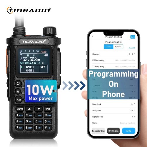 Immagine di Tidradio TD H8 - Walkie Talkie Portatile da 10W ad Alta Potenza con Raggio Esteso, Connessione Radio Bidirezionale, App per Smartphone e Programmazione Wireless per Ham e GMRS