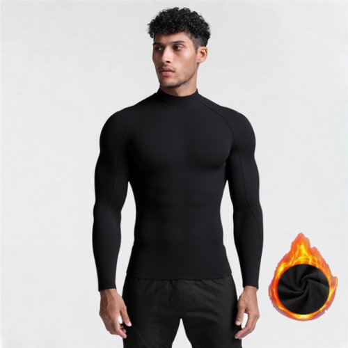 Bild von Herren Langarm-Kompressions-Shirt aus Fleece – Warme Trainingsjacke für Winter & Herbst, Ideal für Gym, Workout, Laufen und Skifahren