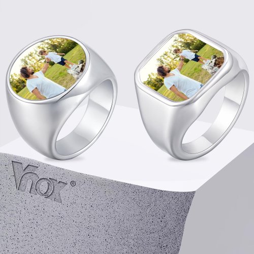 Afbeelding van Vnox gepersonaliseerde ringen met afbeelding, aangepaste foto roestvrijstalen ringmaat 7-12, aangepaste herdenkingssieraden voor papa mannen vrouwen