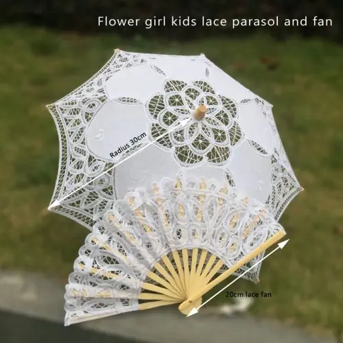 Image de Parasol & Éventail Dentelle de Mariée - Ensemble Fait Main
