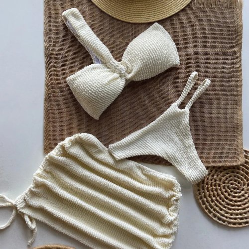 Image of Elegant 3-Piece Micro Bikini Set for Women – Trendy Brazilian Swimwear with Thong Bottoms and Matching Top – 2025 Beach Fashion Swimsuit