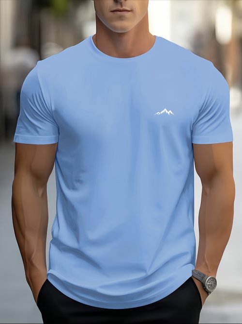 Imagen de Camiseta de Verano para Hombre con Estampado de Montaña, Manga Corta, Cuello Redondo, Holgada y Hecha de Algodón Puro 100% - Estilo Deportivo y Casual