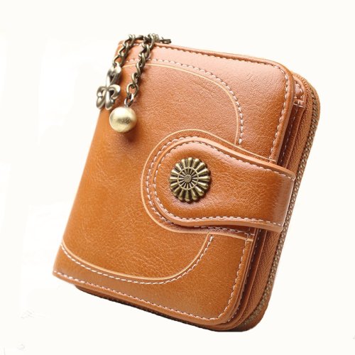 Imagen de Carteras Vintage de cuero engrasado con flores para mujer, monedero con cremallera, bolso de mano pequeño para mujer, tarjetero